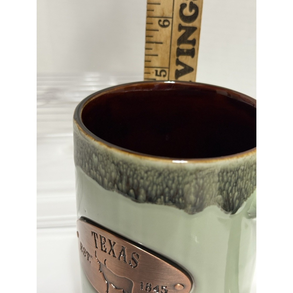 Americaware Mug Ceramic with Copper Plate TEXAS Green w/Brown Drip Glaze - Picture 9 of 9